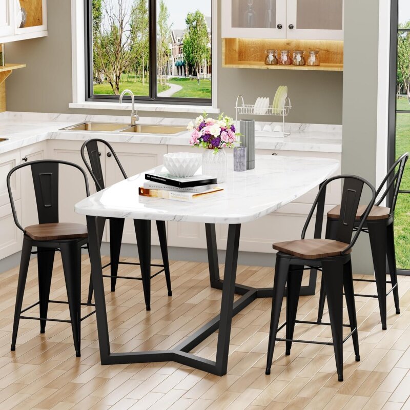 Aklaus obrotowe metalowe stołki barowe z tyłkami zestaw 4 stołków o wysokości wysokim oparciem krzesła barowe 24 Cal stołków barowych