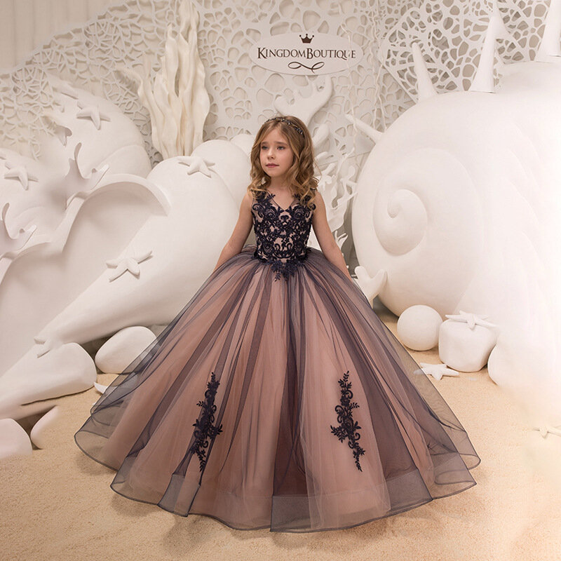 Koronkowa dziewczynka kwiat dziecięca spódnica podłoga do podłogi nowa sukienka długa sukienka dziecięca Pengpeng księżniczka sukienka