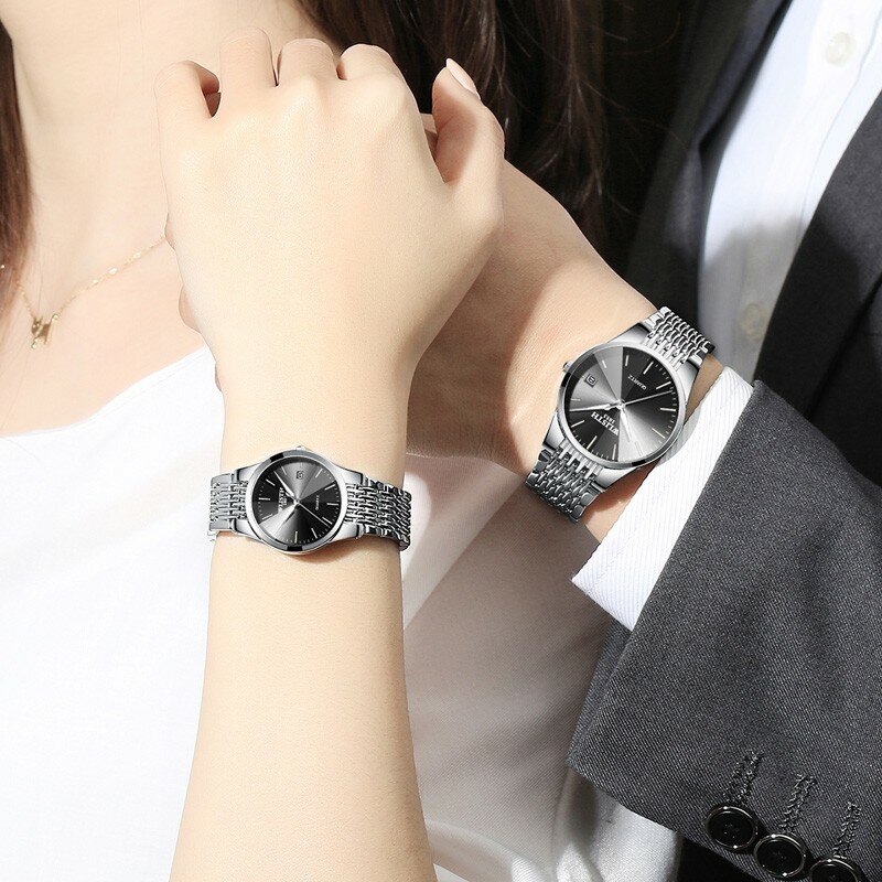 패션 Wlisth 탑 브랜드 럭셔리 커플 풀 스테인레스 스틸 애호가 쿼츠 또는 남녀공용 볼록 다이얼 아날로그 선물 손목 시계