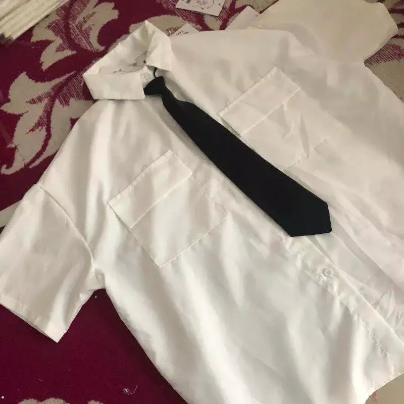 قميص بياقة مطوية أبيض من EBAIHUI للنساء ، أكمام قصيرة ، بلوزة عادية أساسية للفتيات المراهقات ، طالبة ، قميص كبير الحجم للسيدات ، بلوزة فضفاضة ،