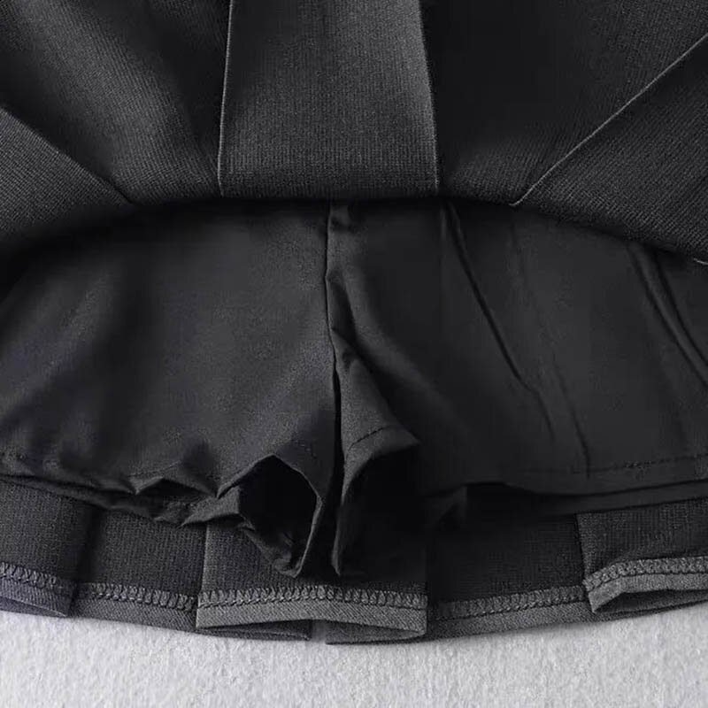 Юбка серая со встроенными шортами и поясом, Женская плиссированная юбка А-силуэта, приталенная юбка с завышенной талией, корейская мода
