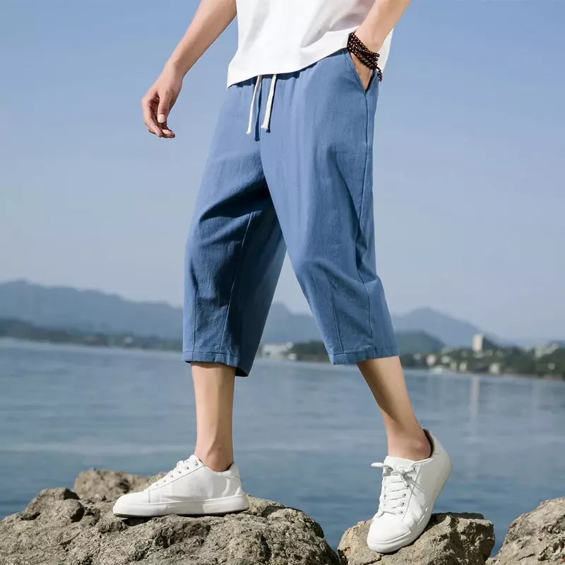 Celana pendek pria trendi, celana crop olahraga warna Solid kasual luar ruangan harian pantai musim panas