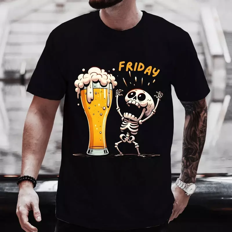 Sommer neue Mode Cartoon Bier 3d gedruckt Männer T-Shirt mit Schädel Muster lustige O-Ausschnitt T-Shirt extra große Straße Kleidung Top