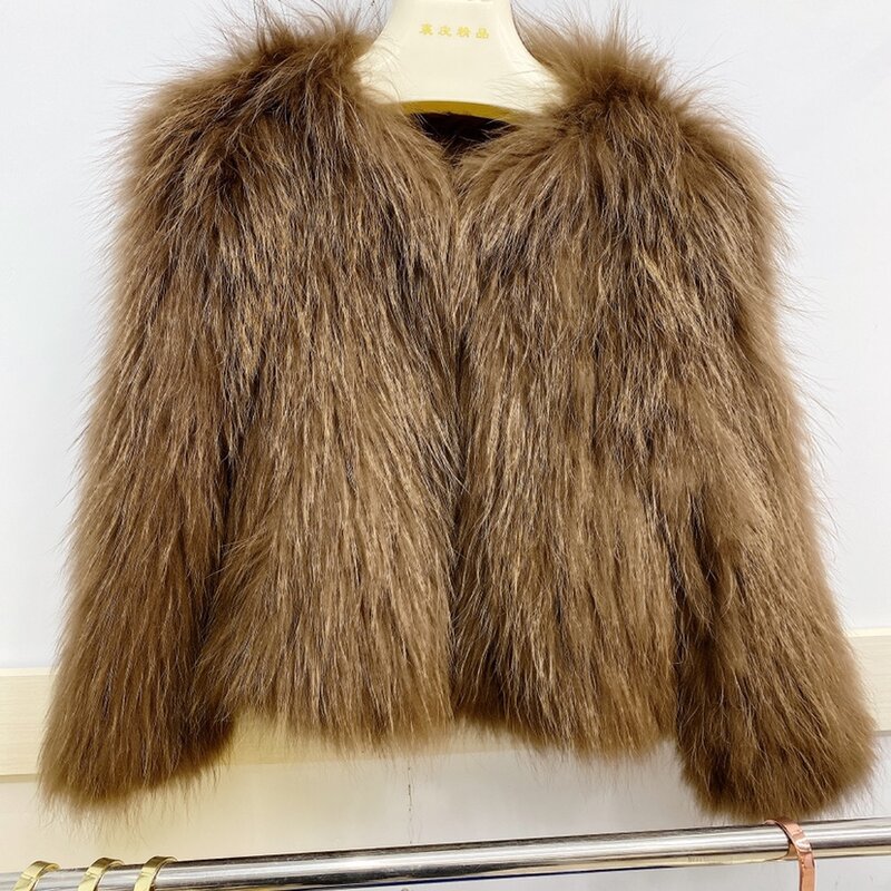 Fur Coat Women's Solid Color Whole Leather Double-Sided Woven Short Fashion Loose Casual Slimming Three-Button Round Neck Winter