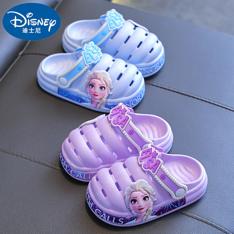 Disney-zapatillas de princesa Frozen Elsa para niños, sandalias para niños, zapatos de jardín para niñas, zapatillas antideslizantes impermeables, zapatos con agujeros, Verano