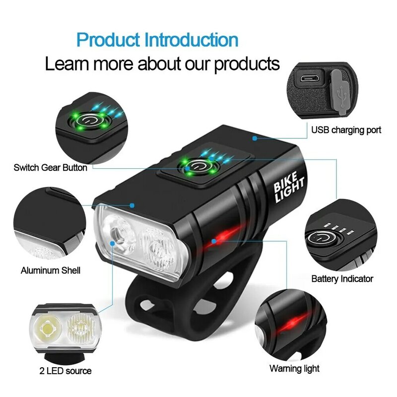 BK02 Vélo Lumière USB Rechargeable T6 LED Lumières De Vélo 6 Modes VTT lampe de Poche de Bicyclette Phare pour Vélo Avant Lampe