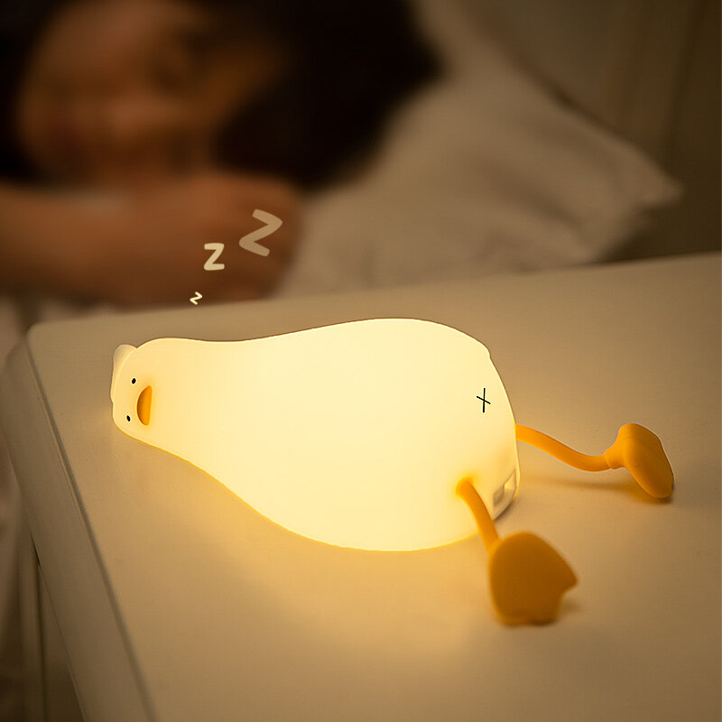 AKIMID-Luz LED de noche para niños, lámpara de silicona con Sensor táctil de animales de dibujos animados, pato lindo, decoración de dormitorio, regalo de cumpleaños