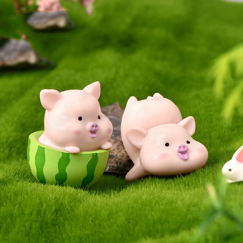 Figuritas de resina de cerdo Kawaii para decoración del hogar, accesorios de paisaje de Terrario de musgo, miniaturas de jardín de hadas, decoración de habitación