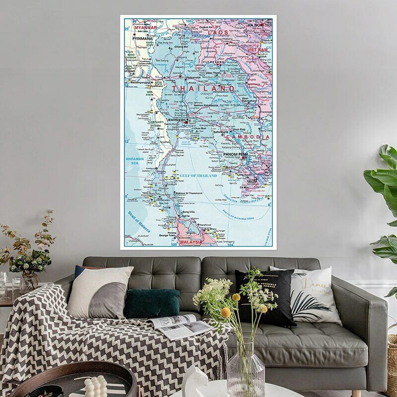 150*225cm mapa tajlandii włókniny płótnie malarstwo ścienne drukowany obraz Unframed plakat salon Home Decor materiały biurowe
