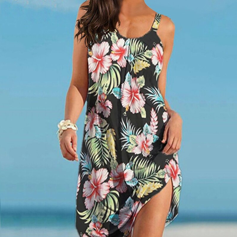 Abito estivo da spiaggia girasole per donna stampa 3d vestito estivo da festa per le vacanze da donna abbigliamento Casual senza maniche da spiaggia abbigliamento femminile