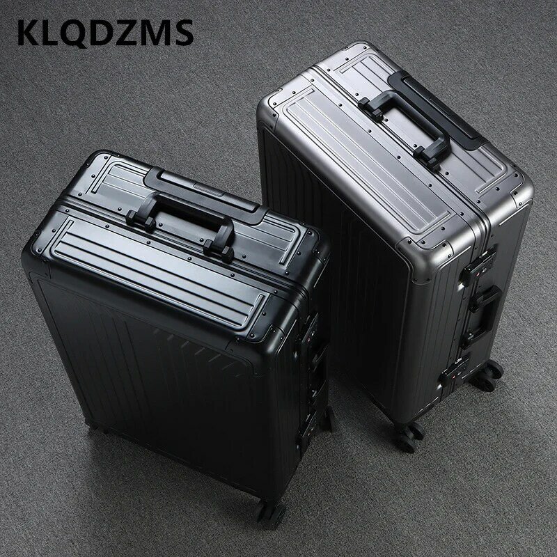 KLQDZMS 남성용 전체 알루미늄 마그네슘 합금 트롤리 여행 가방, 여성 비즈니스 탑승 코드 박스, 롤링 수하물, 20 인치, 24 인치, 28 인치