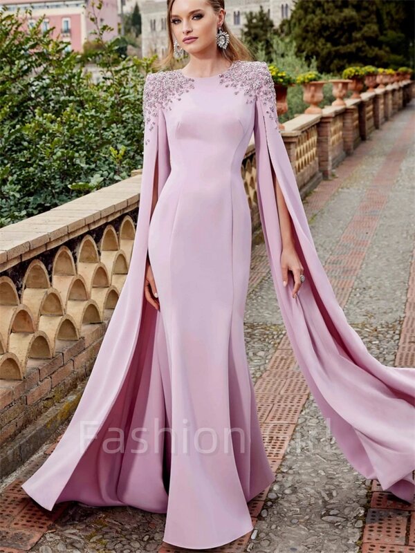 Gaun malam elegan gaun Satin putri duyung manik-manik berpayet panjang lantai Arab Saudi pesta pernikahan gaun Prom kustom 2024