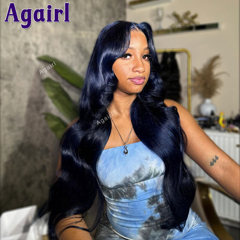 Midnight Blue 13x6 Lace Front Wigs Human Hair 13x4 Body Wave Lace Frontal Wig PrePlucked 6X4 Glueless Lace Closure Wig For Women