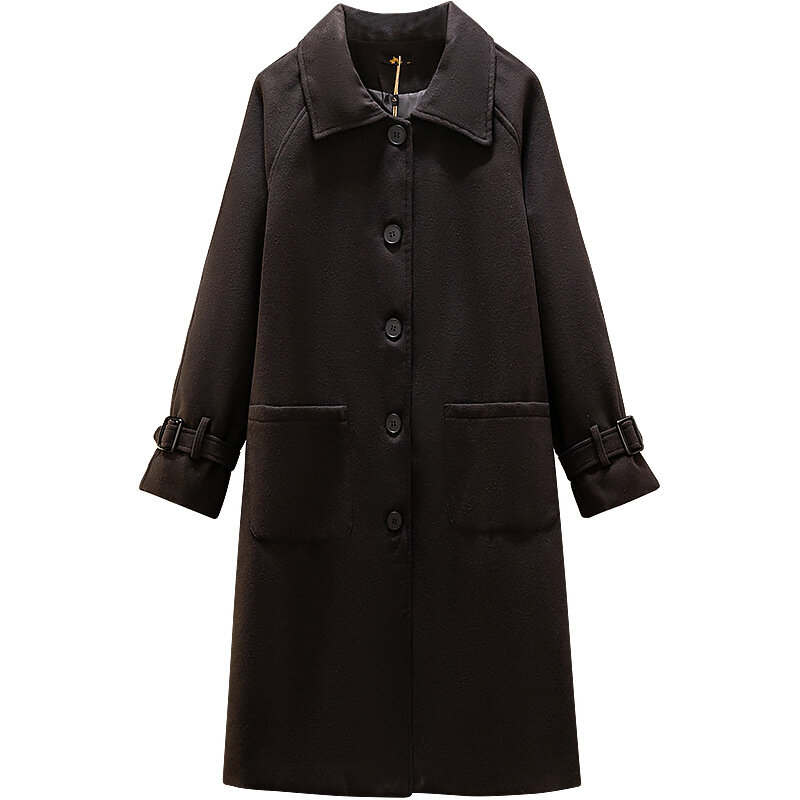 女性用シングルブレストウールコート、長袖、カジュアルアウター、ブラック、プラスサイズ、5xl、6xl、7xl、8xl、9xl、秋冬、2023