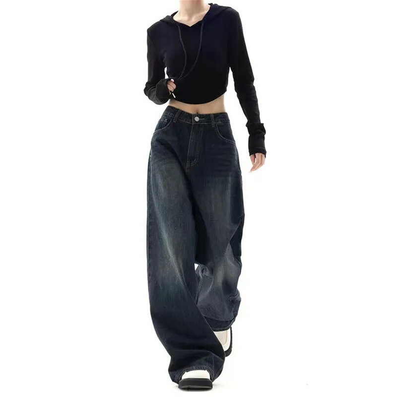 Jeans Baggy Vintage de cintura alta perna larga, calças jeans retas Harajuku Grunge, calças Y2k soltas de rua grandes, moda coreana