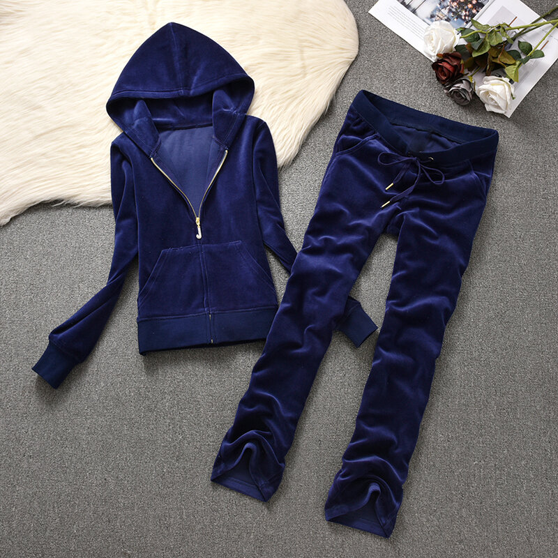 Y2K Spring / Fall Women'S Brand Velvet Fabric Tracksuits 2024 Luxury Trouser Sets Minimalist Sports Jogger Top and Pants Workout