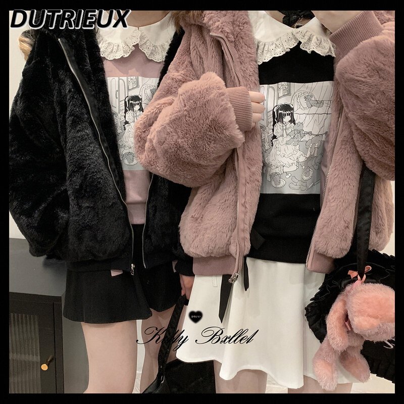 Spring Autumn Women's Tops Doll Collar Printed Casual Sweatshirt Japanese Style Fashion Long Sleeve Loose Pullover for Women