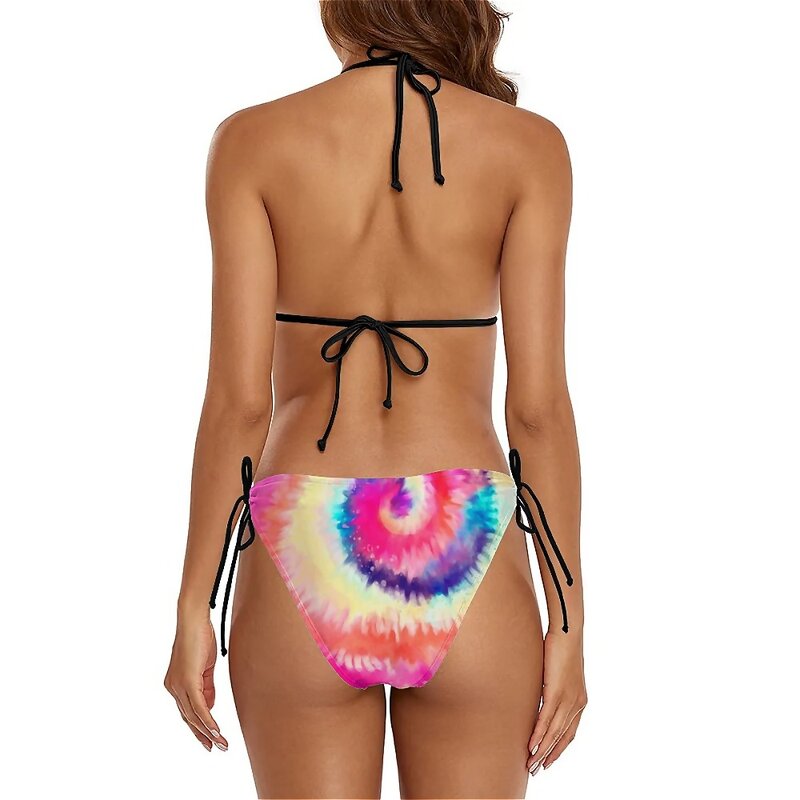 Conjunto de Bikini Multicolor para mujer, traje de baño de dos piezas con estampado de arcoíris, con realce y lazo lateral para surfear