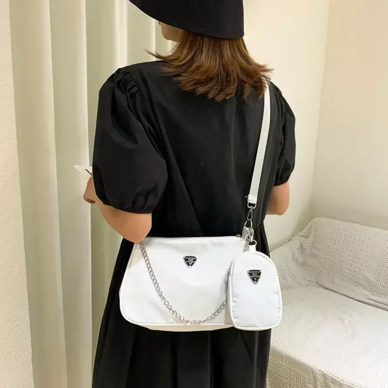 Two-piece Package Fashion Bag with Square Small Bags Women's Fashion Handbags Retro Messenger Bag Crescent Chain Crossbody Bag