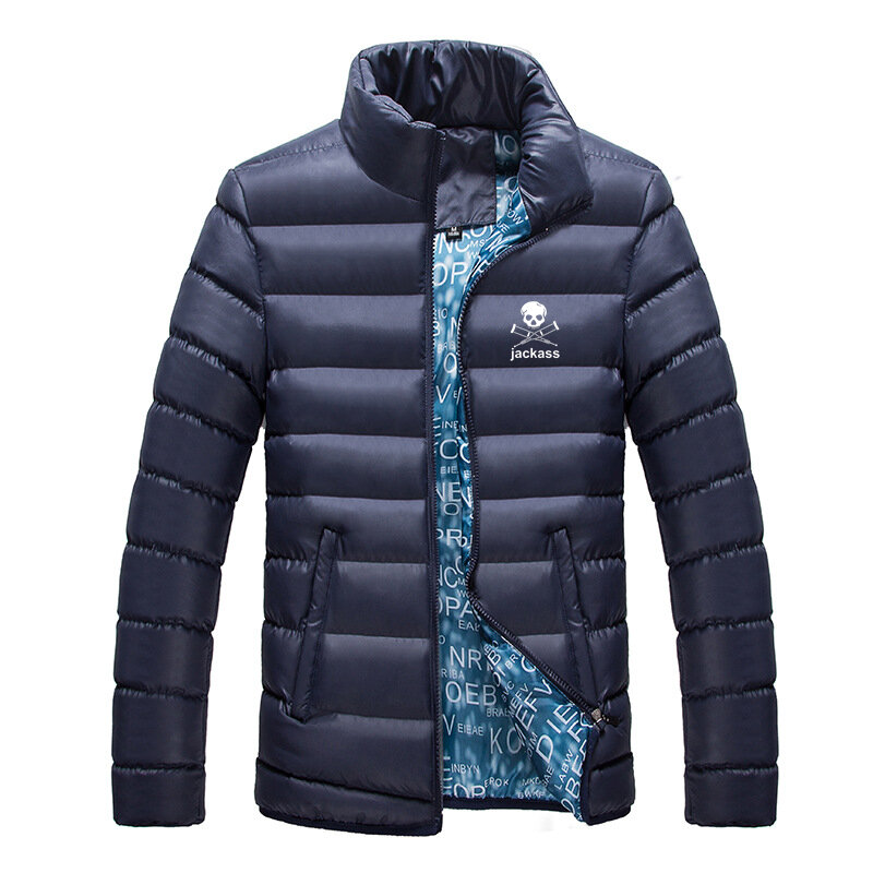 Jaket motif Logo Forever Jackass baru musim dingin 2023 pakaian jalanan pria bersaku kasual tebal katun hangat ritsleting bawah