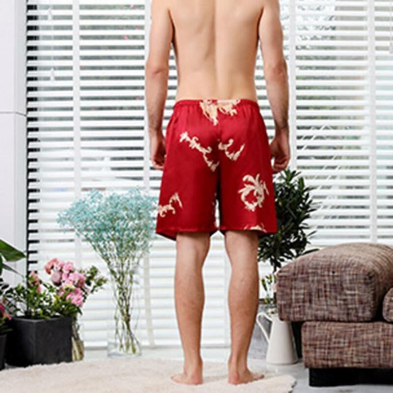Men Shorts Loungewear Dragon Pattern Men's Summer Lounge Shorts Elastic Waist Wide Leg Casual Short Pants Loose Fit Pajamas