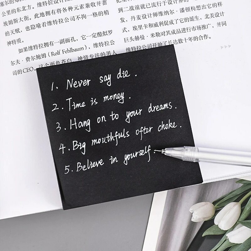 50 Sheets Creative Black Simple Sticky Notes Portable Self-Stick Notes Pads Easy Post Notes for Office School Home 7.6*7.6cm