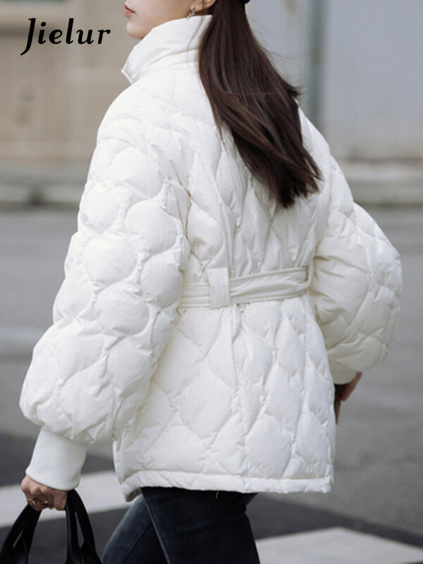 Jielur cintura bianca a vita sottile parka da donna colore puro inverno stile coreano moda femminile parka cappotto semplice Streetwear di base
