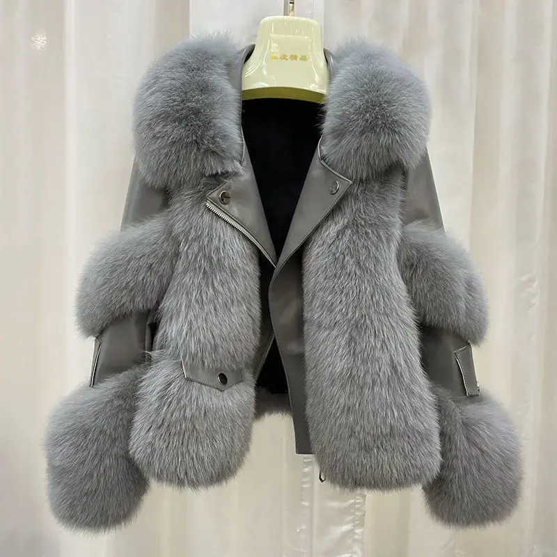 Leather and Fur Integrated Thickened Coat for Women Imitation Fox Fur Grass for Women Young Autumn and Winter Coat Trend