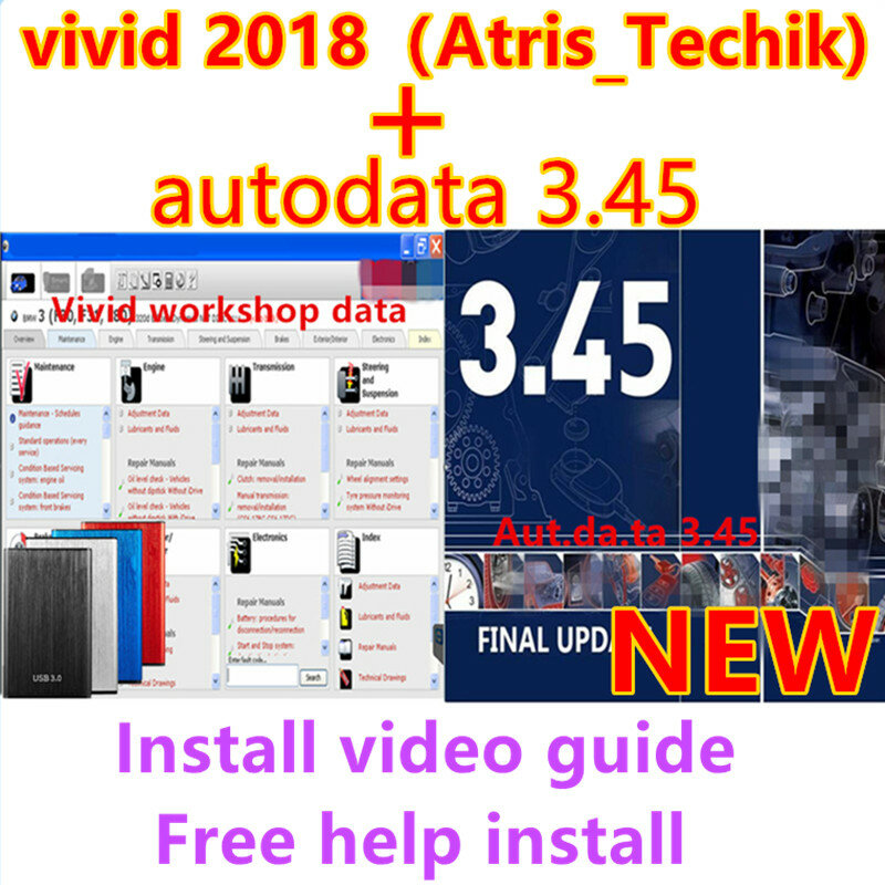 2023 Hot Sell Autodata 3.45 + Levendige Werkplaats 2018 Auto (Atris-Technik) Autoreparatiesoftware Autodata Software Levendige 2018