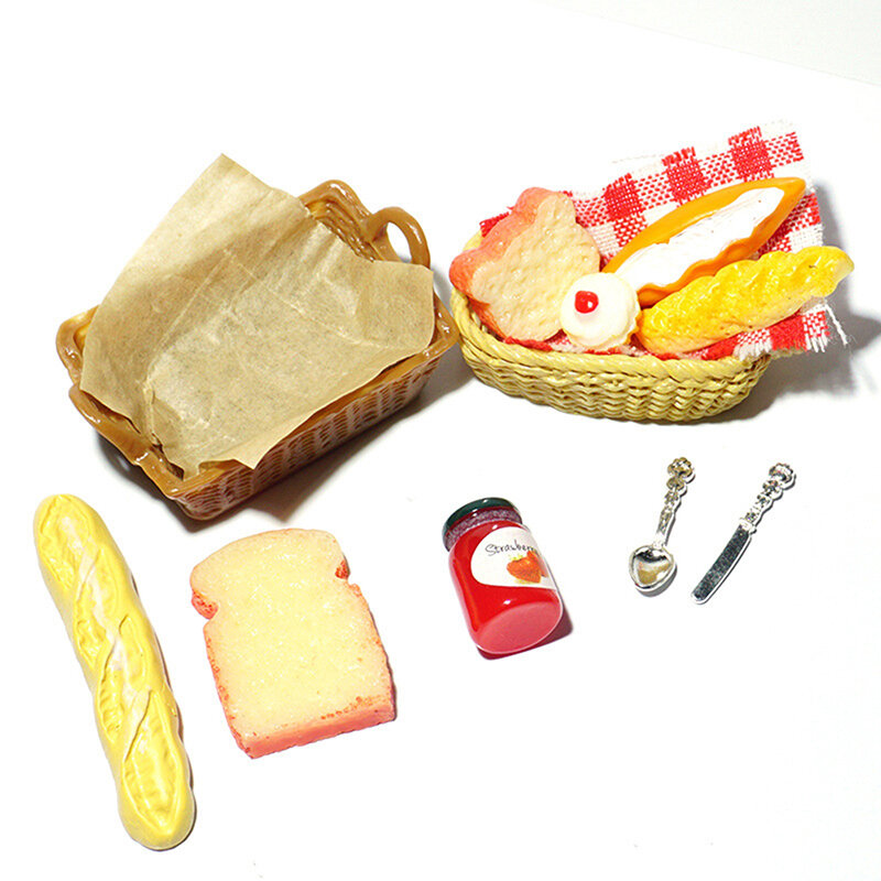 6/7 pçs 1:12 casa de bonecas em miniatura comida mini mel pão jam cesta piquenique conjunto brinquedos do miúdo presentes fingir boneca casa decoração acessórios