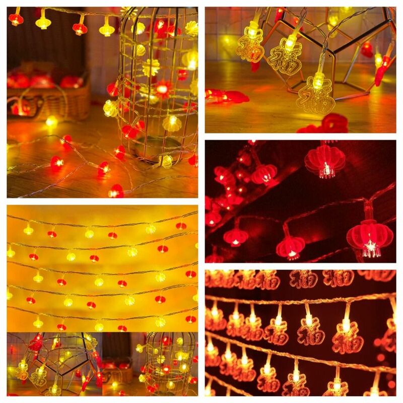 Guirnalda de luces LED rojas parpadeantes para Festival de Primavera, guirnalda de luces con batería de 1,5/3M, Fuzi, Año Nuevo