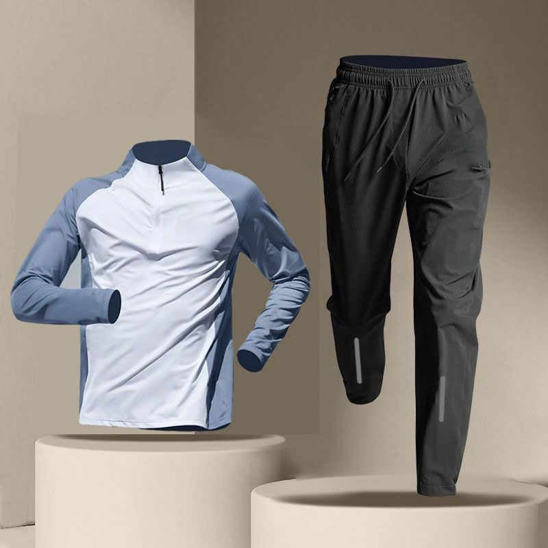 Chándal de secado rápido para hombre, Conjunto de camiseta y pantalones de entrenamiento deportivos transpirables de manga larga con media cremallera, primavera y otoño