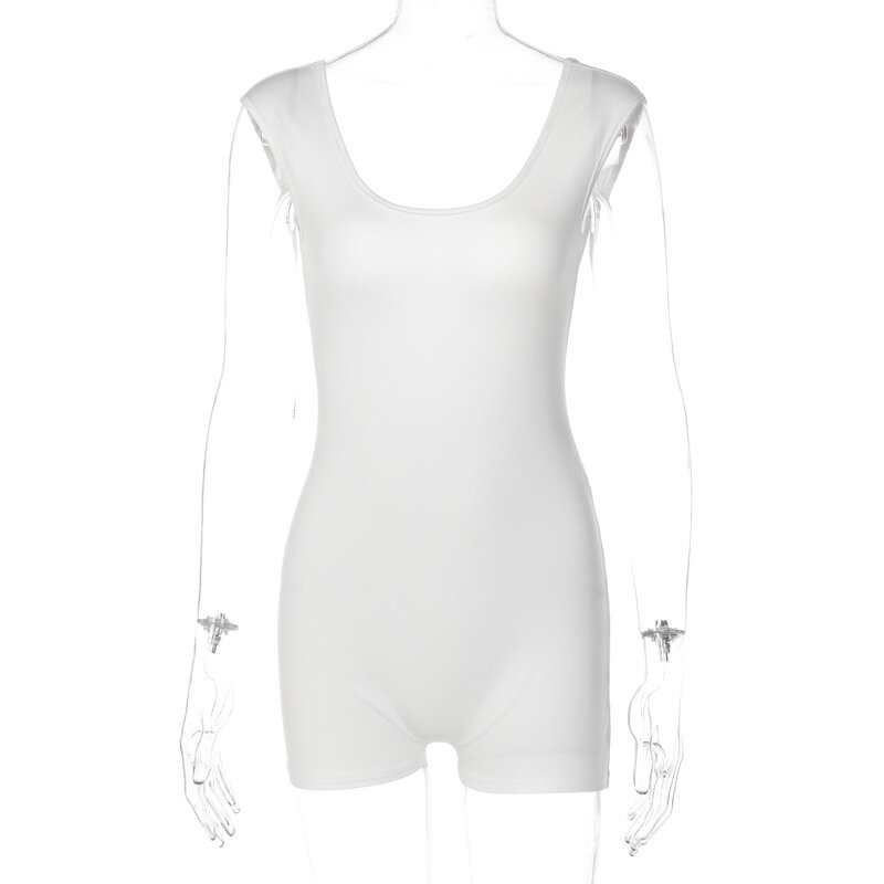 BKLD Urlaub Outfits Für Frauen 2022 Neue Sommer Mode Dünne U-Neck Sexy Backless Shorts Overall Einfarbig Weiß strampler