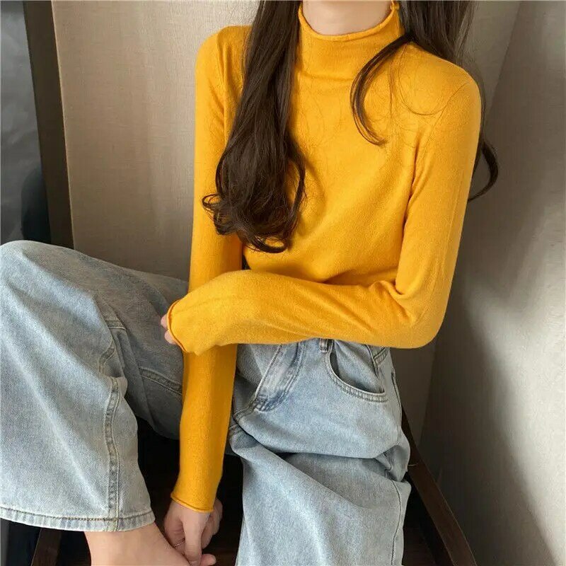 Western Style All-match Rolled Half Turtleneck Sweater Women's Winter New Loose Sweater Long-sleeved Bottoming Shirt Top