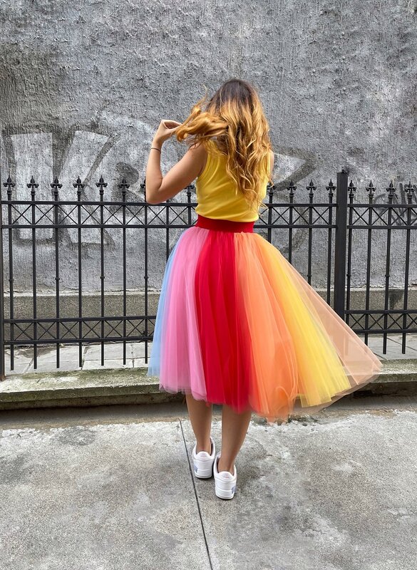 Vrouwen Regenboog Tule Rok Petticoat Lange Tutu Prinses Veelkleurige Verjaardagsfeestje Rok Jupon Faldas Quinceanera Jurk 2023