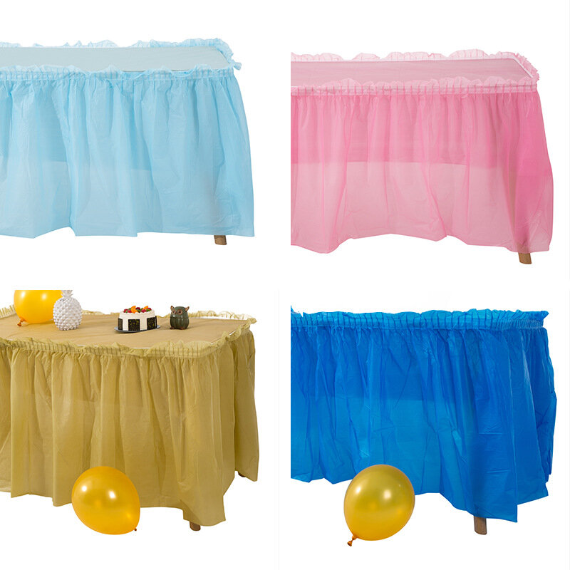1pc Disposable Table Skirt BPA Free Plastic Tableskirt Disposable Reusable Rectangular Tablecloth Skirt Birthday Banquet Party