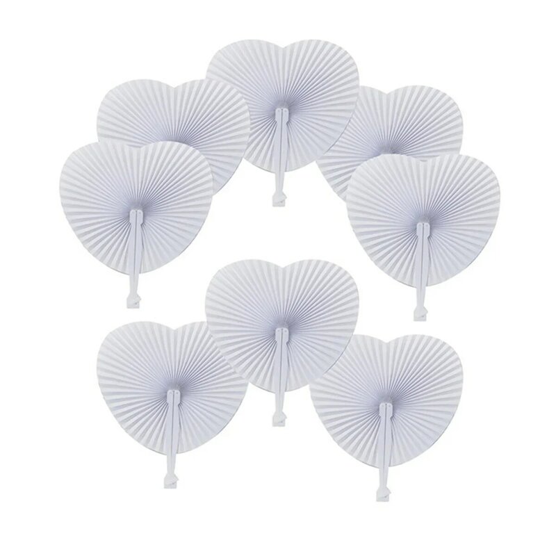 30-120pcs White Heart Shape Folding Fan Blank Paper Hand Fans With Plastic Handles DIY Painting Birthday Wedding Party Decor