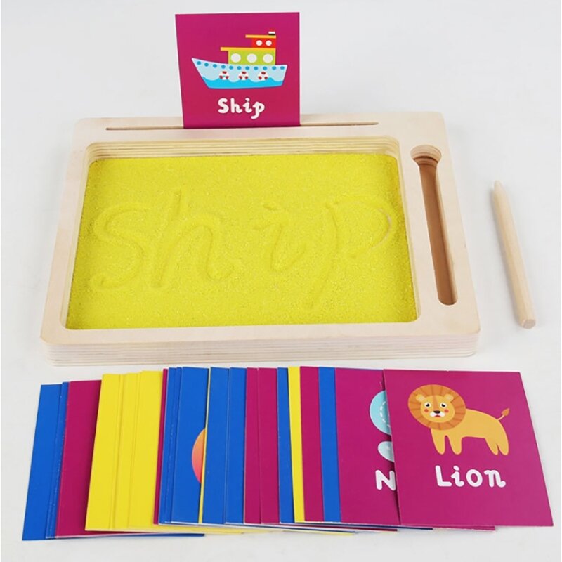 Tavolo da disegno con vassoio sabbia per l'apprendimento lettere numeri per bambini con set carte con penna Pittura i