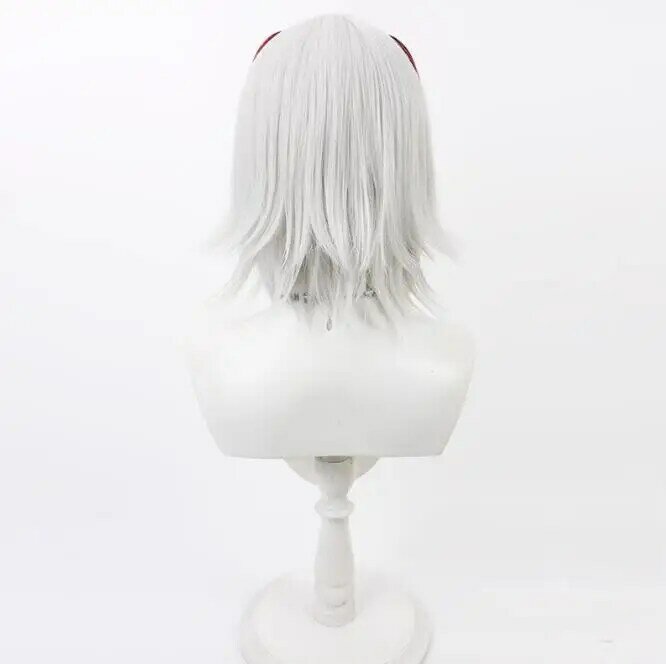 Wig Cosplay serat sintetis, wig Cosplay Arknights, rambut pendek perak putih