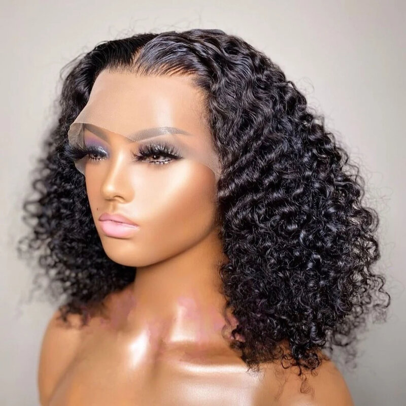 Loose Deep Wave Curly Lace Frontal Wig para Mulheres Negras, Bob Wig, Perucas de Cabelo Humano, Onda de Água, 13x6, 13x4