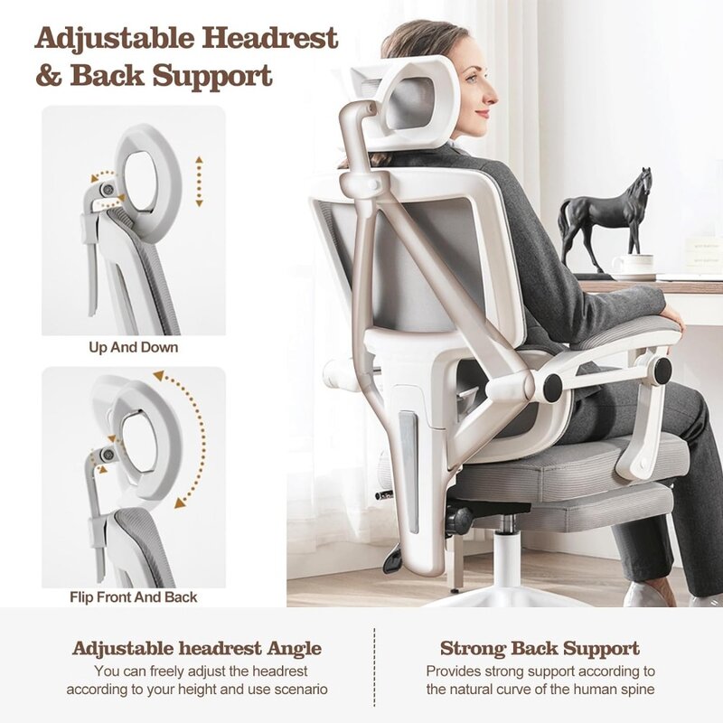 Ergonomischer Bürostuhl Schreibtischs tuhl aus Mesh mit hoher Rückenlehne, Lordos stütze und verstellbarer Kopfstütze