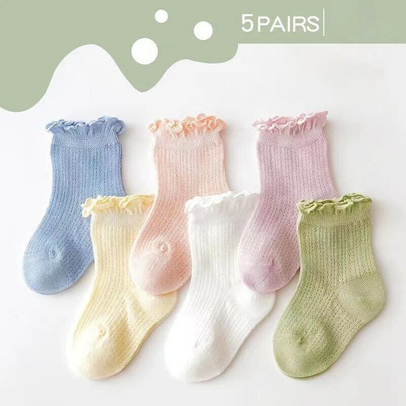 3 Pairs/lot Baby Socks Summer Thin Mesh Breathable Pure Cotton Newborn Kids Socks Loose Mouth Middle Tube Children's Scoks