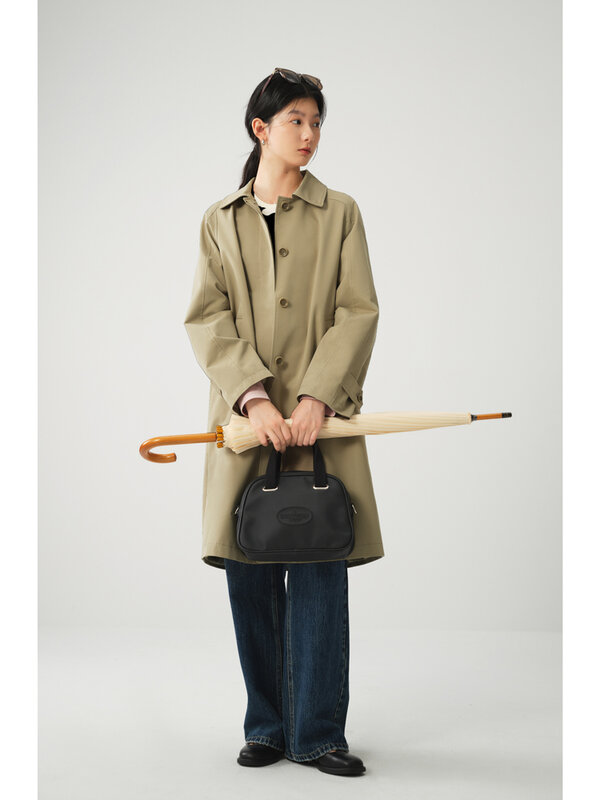 ZIQIAO-cortavientos caqui de longitud media para mujer, chaqueta de gabardina informal Simple de un solo pecho, estilo coreano, Primavera, 2024
