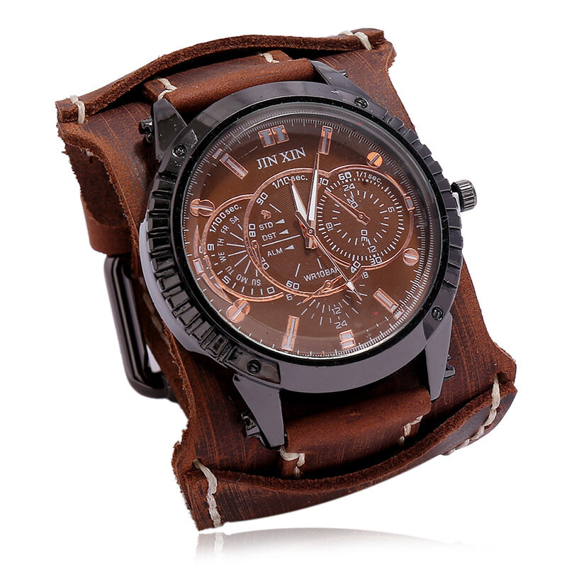 Nieuwe Mode Heren Horloges Luxe Grote Wijzerplaat Quartz Liefhebbers Horloge Breed Echt Lederen Punk Armband Sport Polshorloge Mannen Cadeau