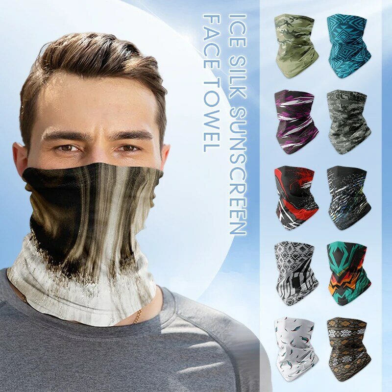 Masque facial en soie glacée pour hommes, Protection UV, respirante, pour cyclisme, équitation, cou de pêche en plein air, refroidissement, écran facial, écharpe, visière