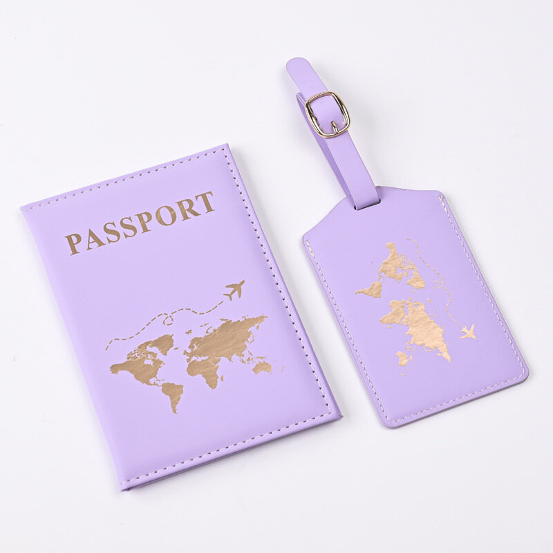 2024 New Map Print Passport Covers Luggage Tag Set Passport Holder Luggage Tags Passport Wallet for women men Flight Ticket Clip