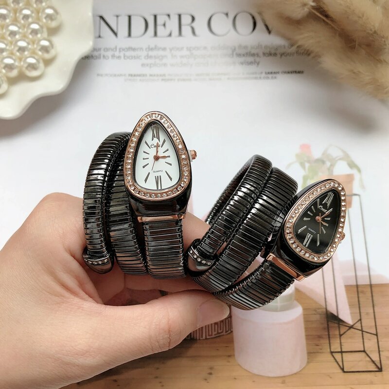 Neue Frauen Luxusmarke Uhr Schlange Quarz Damen Gold Uhr Diamant Armbanduhr weibliche Mode Armband Uhren Uhr Reloj Mujer