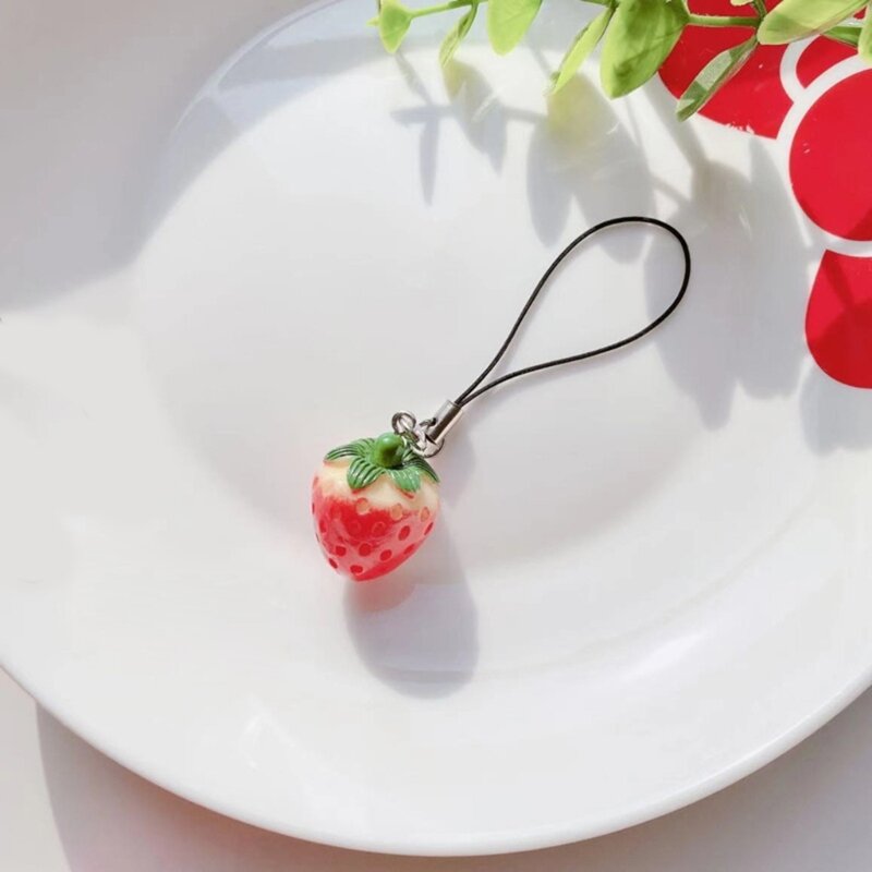 Llavero tomate y fresa, correa colorida para teléfono móvil, colgantes, cordones ornamentales