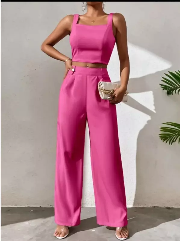 Set for Women New Sleeveless Camisole Camisole Top and Wide-leg Trouser Pullover Two Piece Sets Womens Outifits