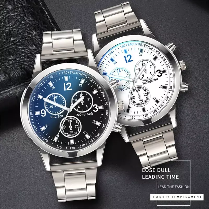 Mode Herren Armbanduhren Set Luxus Herren Sport Silber Edelstahl Quarzuhr Mann Business Casual Armbanduhr